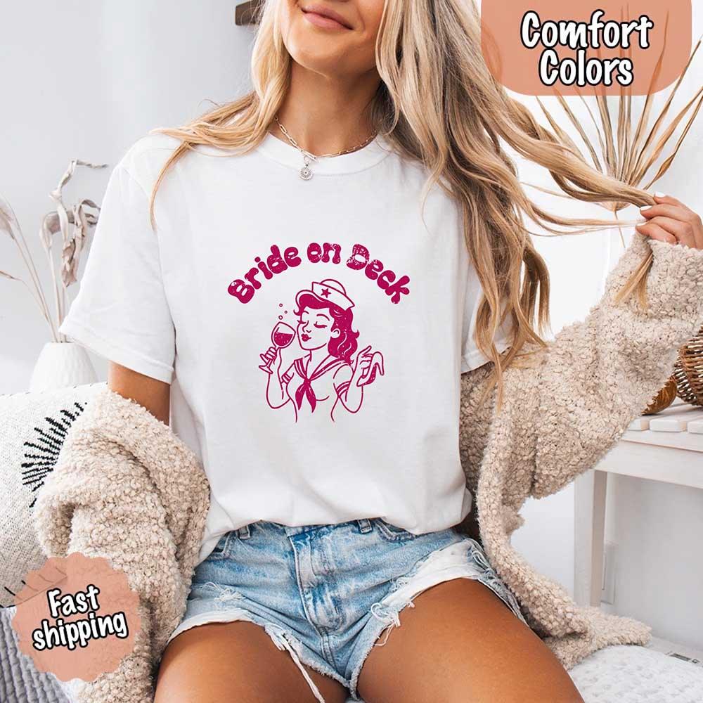 Bride on Deck Comfort Colors Shirt – Nautical Bachelorette Party Tee for Cruise or Beach Wedding