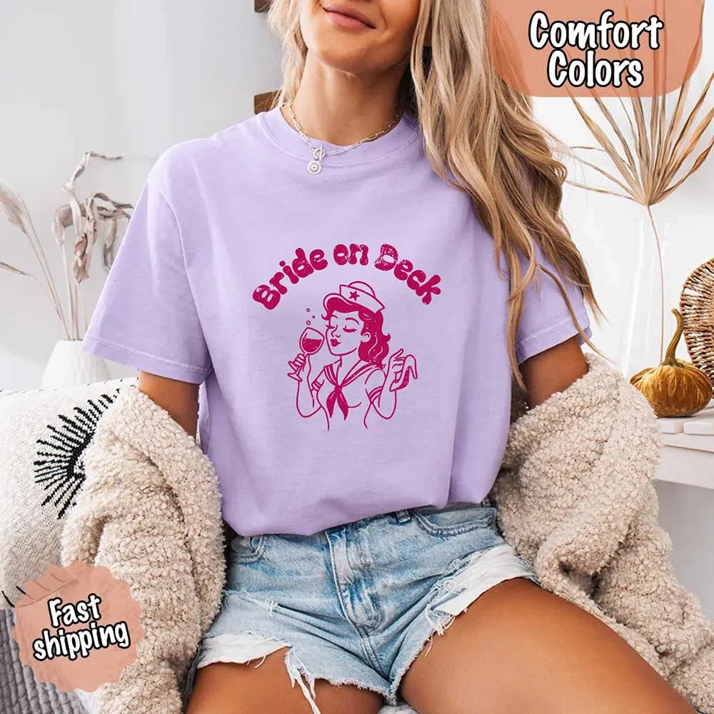 Bride on Deck Comfort Colors Shirt – Nautical Bachelorette Party Tee for Cruise or Beach Wedding