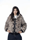 Hooded Jacket Women's Loose Thick Leopard Print Full Print Design Street Coat