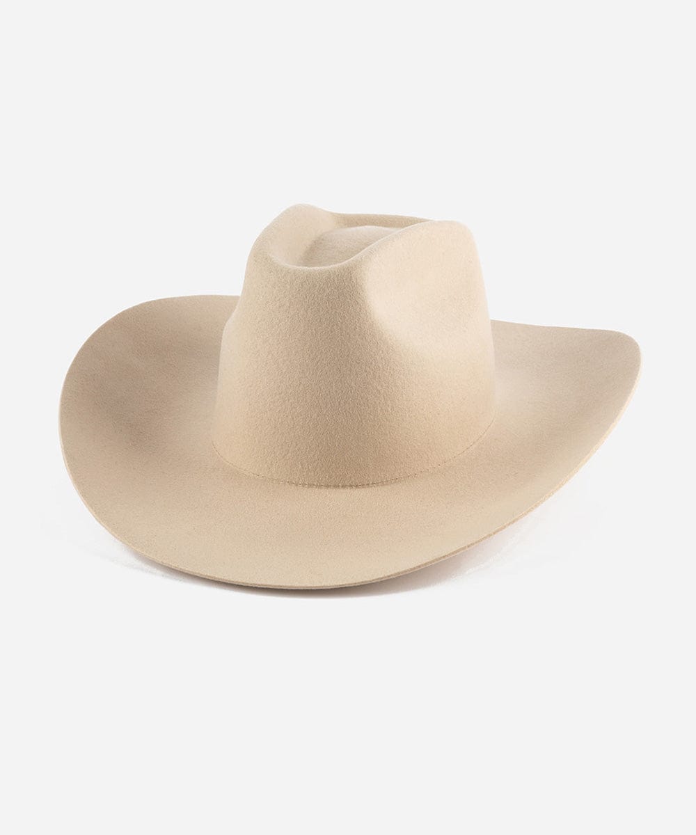 Lane Cowboy Hat with wide Western brim and unique brick top crown, hand-shaped for a classic yet edgy look