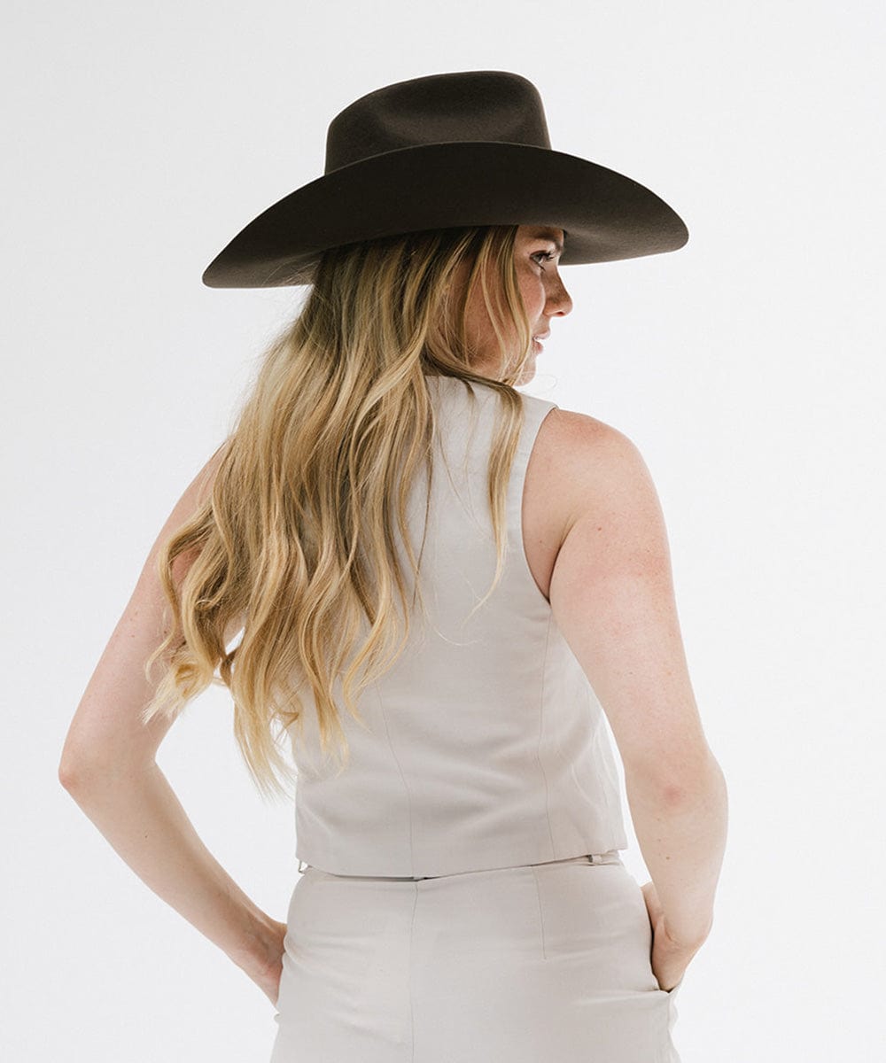 Lane Cowboy Hat with wide Western brim and unique brick top crown, hand-shaped for a classic Western look