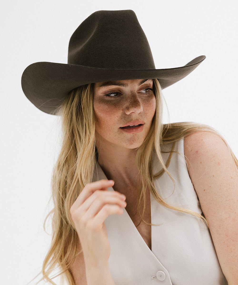 Lane Cowboy Hat with wide Western brim and unique brick top crown, hand-shaped for a classic Western look