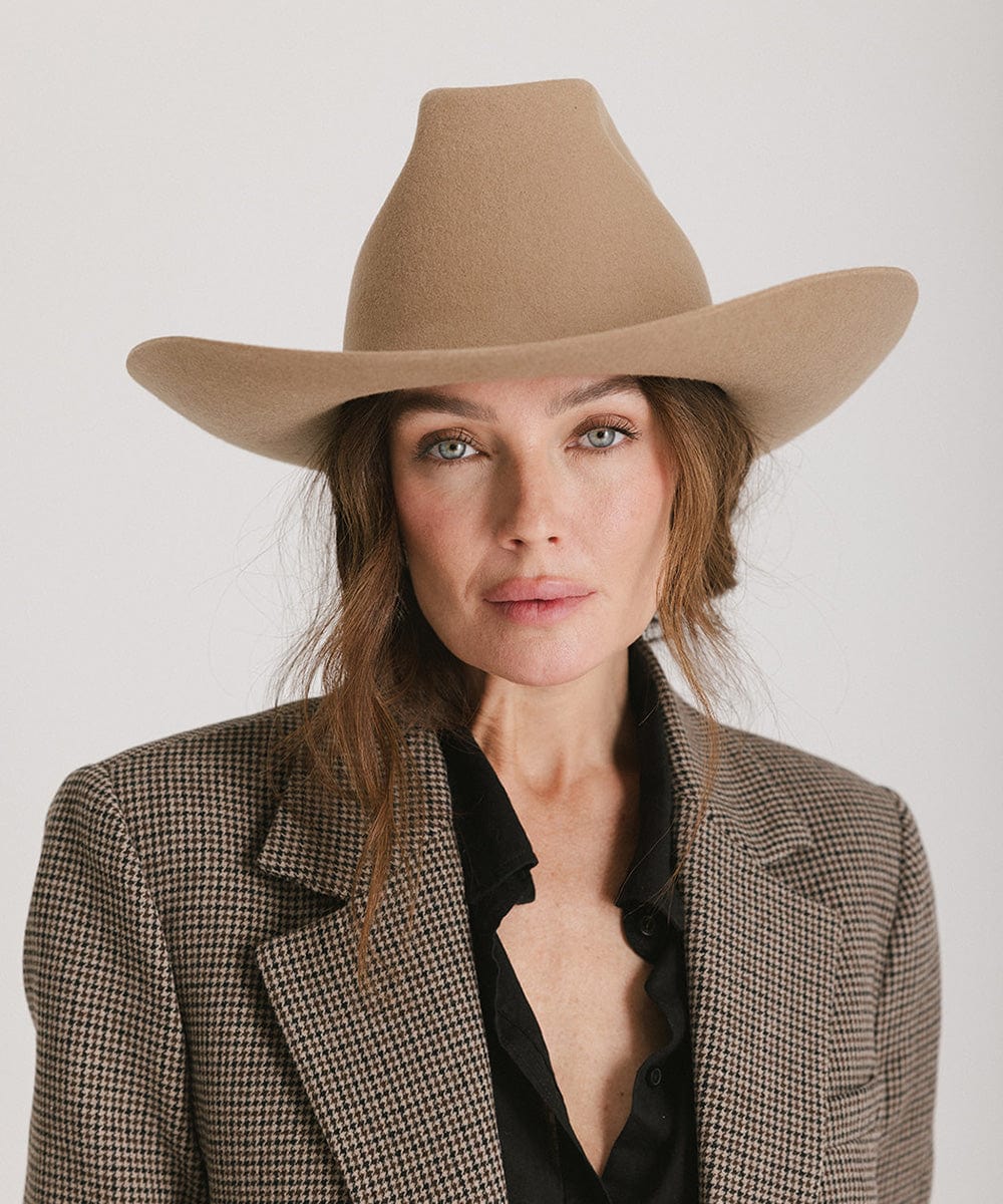 Lane Cowboy Hat with wide Western brim and unique brick top crown, hand-shaped for a classic Western look