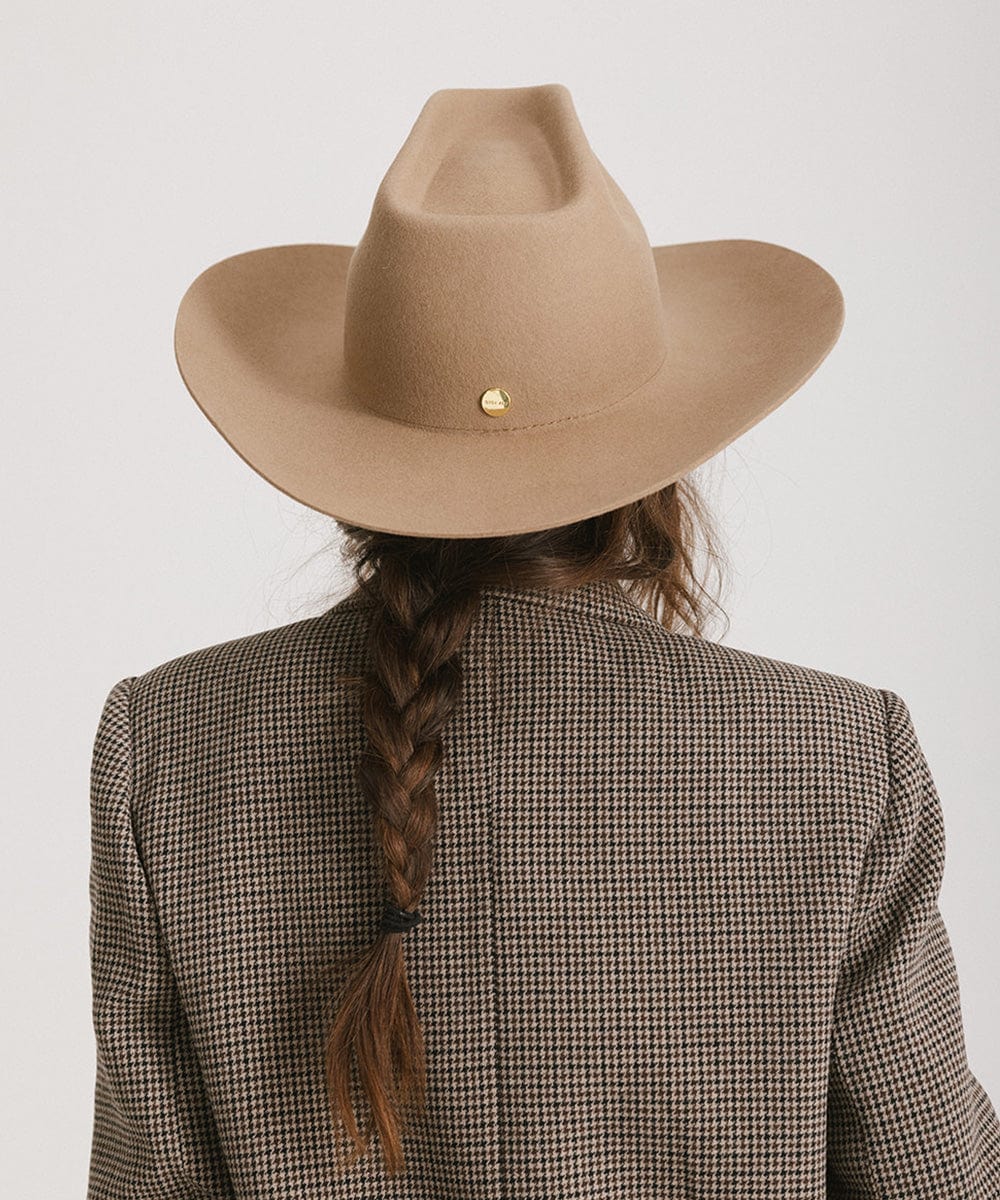 Lane Cowboy Hat with wide Western brim and unique brick top crown, hand-shaped for a classic yet modern look