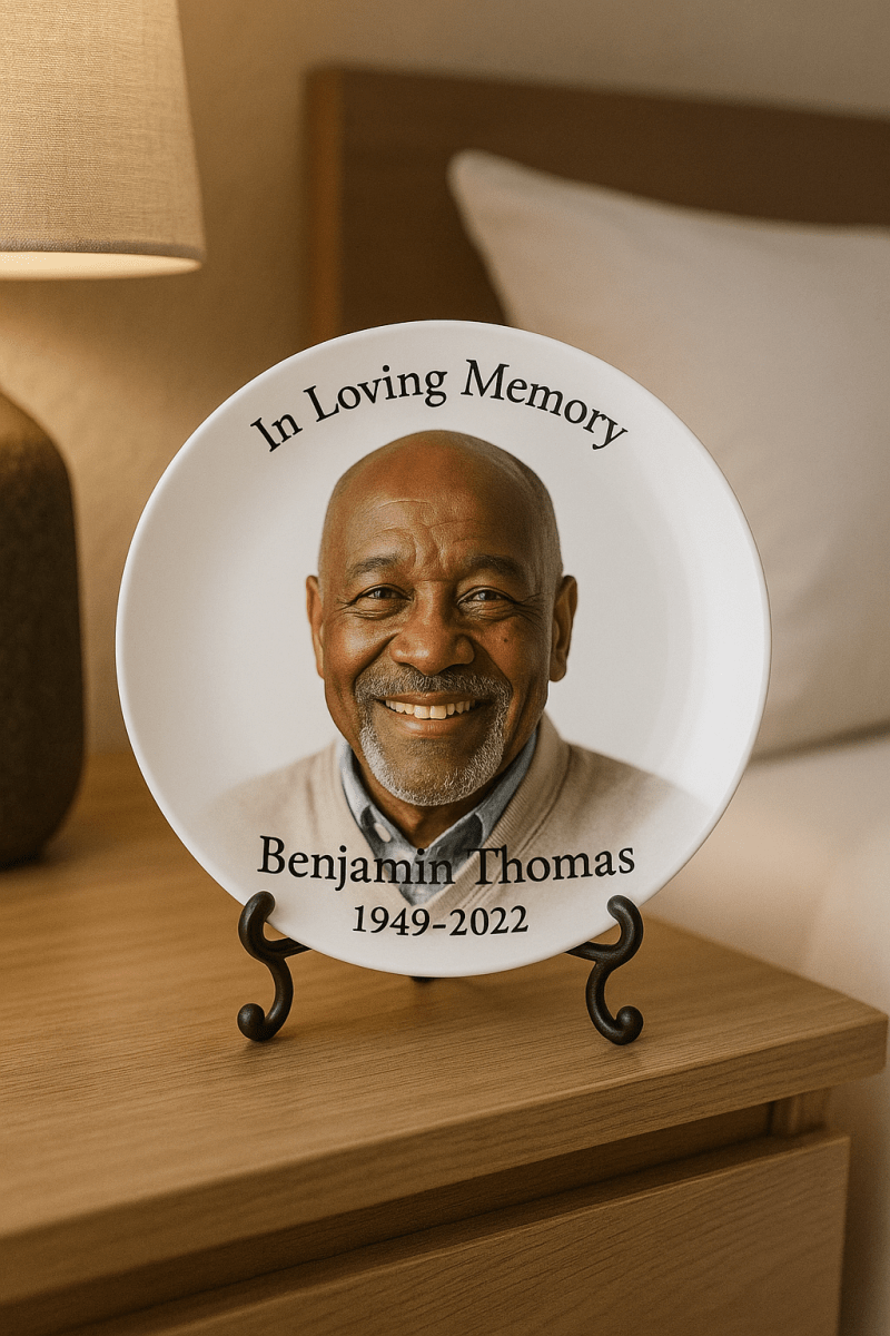 Personalized 10.75" Round Porcelain Photo Plate – Memorial & Gift Display