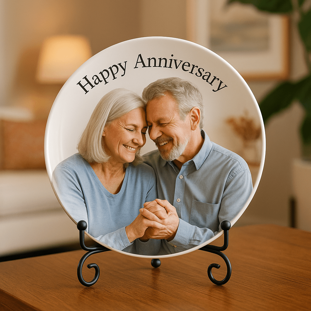 Personalized 10.75" Round Porcelain Photo Plate – Memorial & Gift Display