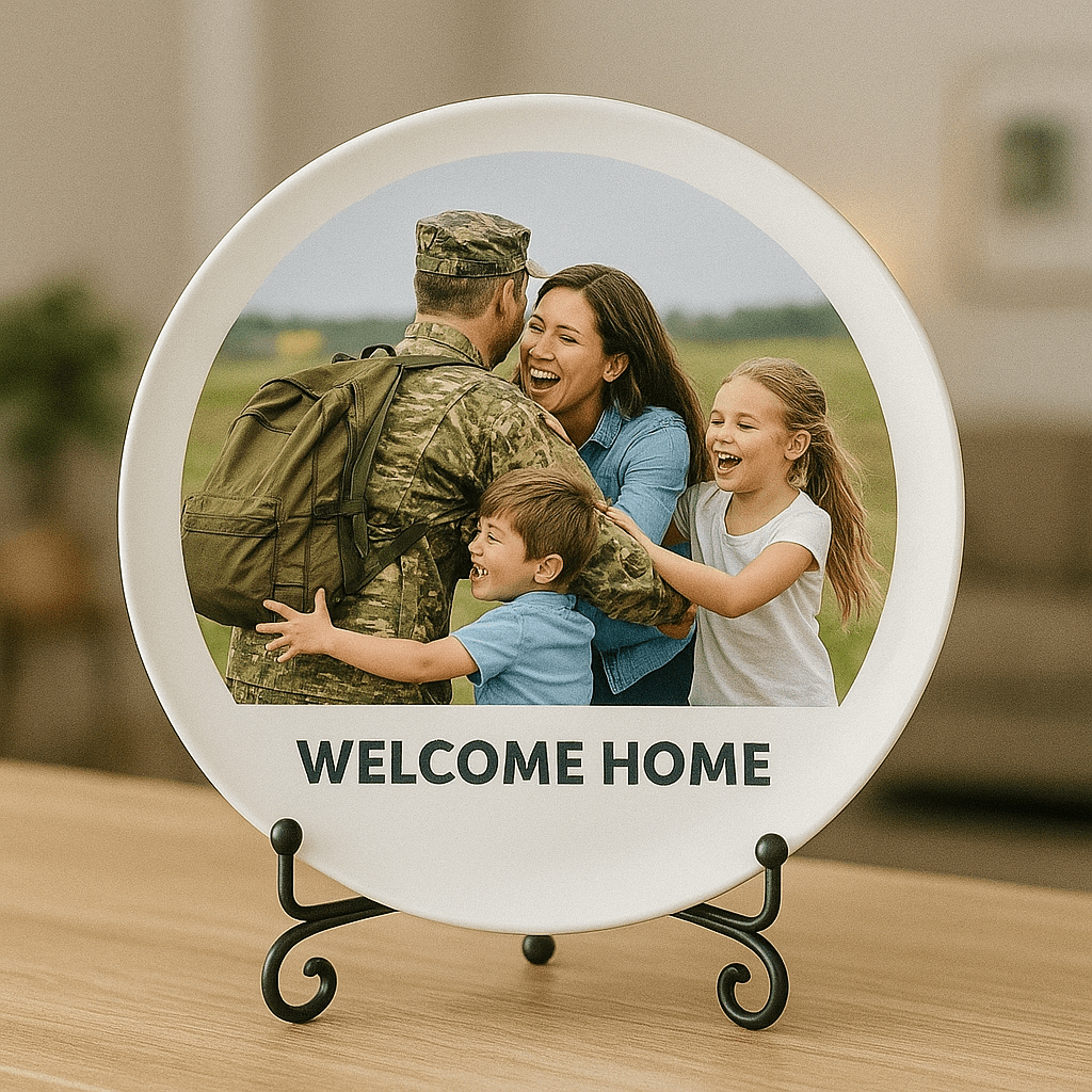 Personalized 10.75" Round Porcelain Photo Plate – Memorial & Gift Display