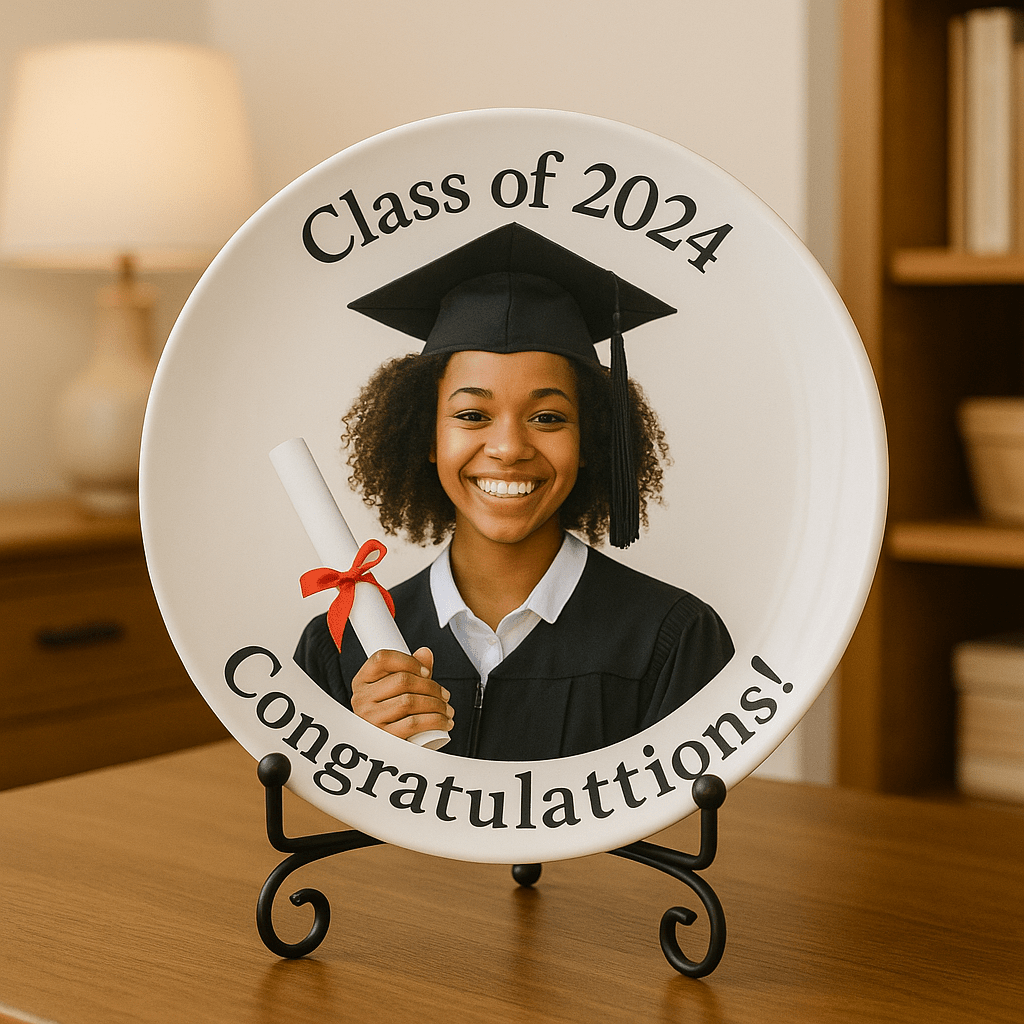 Personalized 10.75" Round Porcelain Photo Plate – Memorial & Gift Display
