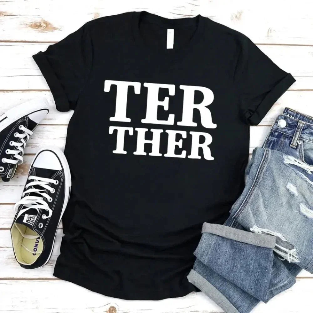 Couple wearing matching Better Together Couples Tee in unisex soft cotton design