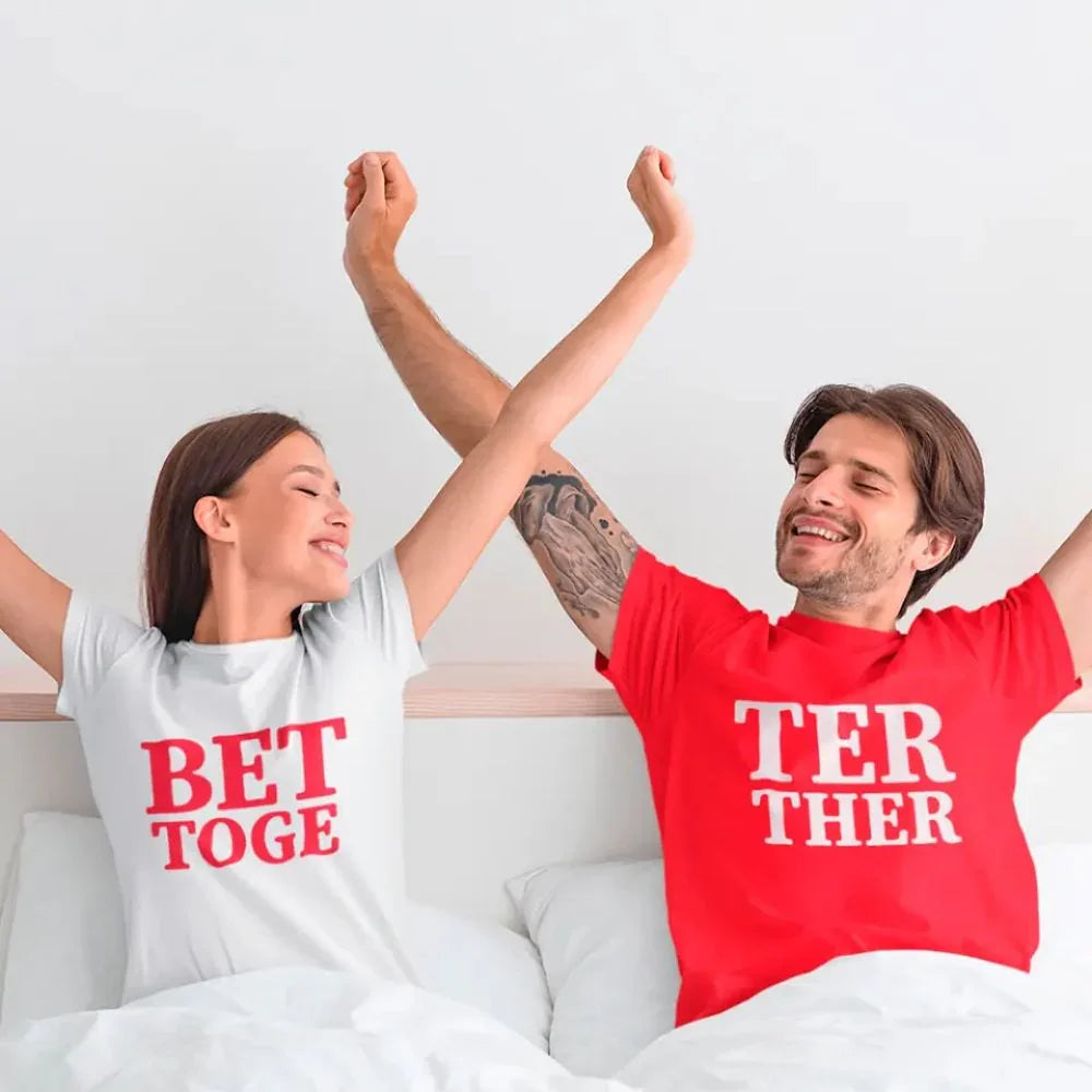 Couple wearing matching Better Together Couples Tee showing love and unity in casual style