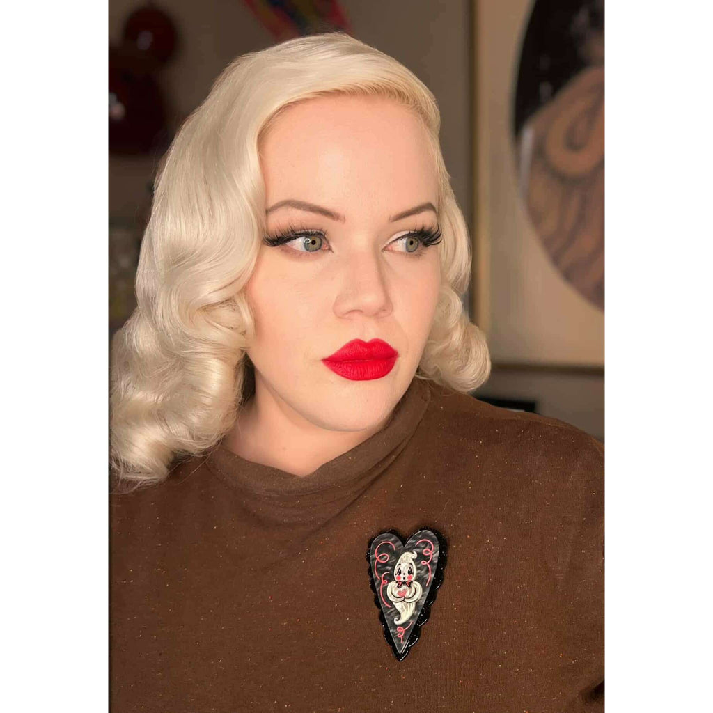 Haunted Heart Brooch by Johanna Parker x Lipstick & Chrome — Folk Art Valloween Ghost Pin